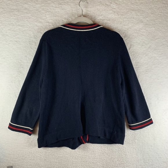 Talbots Sweater Blazer Women XL Blue Striped Trim Long Sleeve Cardigan 7859 - Picture 7 of 8